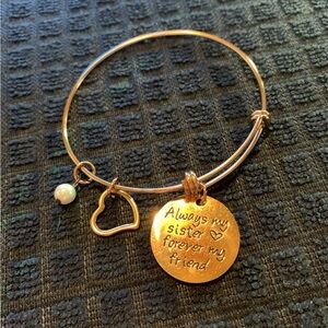 Gold Tone 'Always My Sister Forever My Friend' Charm Bangle Bracelet